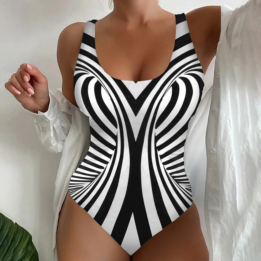 【S~6XL】Costum de baie sexy, dintr-o singură piesă, cu model în dungi