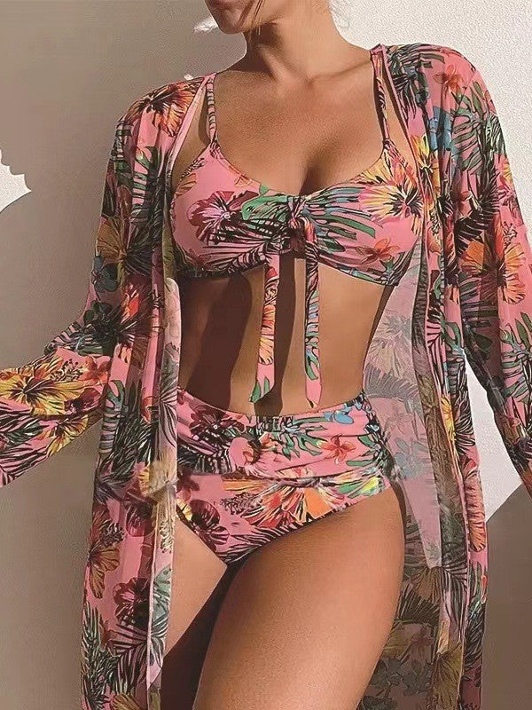 👙☀️【S-2XL】2024 Nou Set de costume de baie cu șal din trei piese