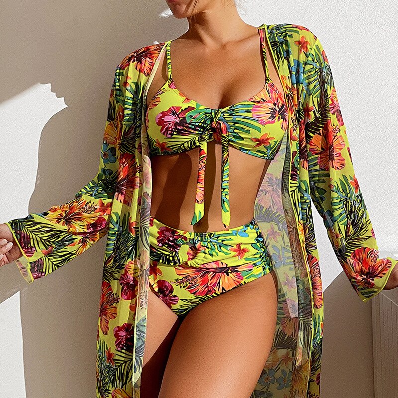 👙☀️【S-2XL】2024 Nou Set de costume de baie cu șal din trei piese