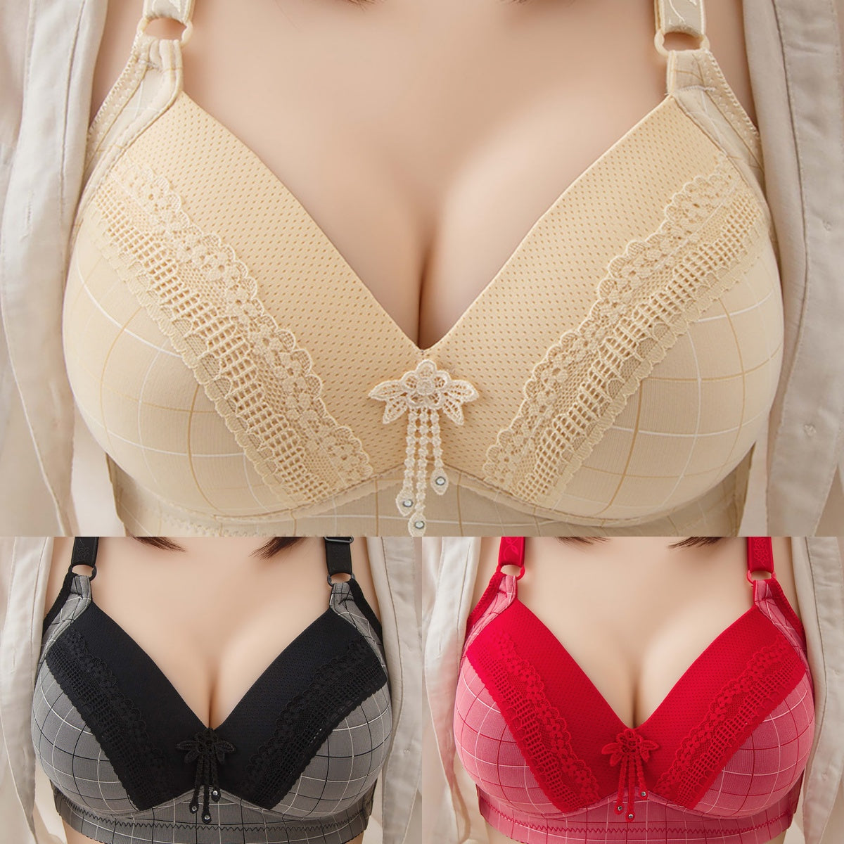 🎀🎀🎀【Set de 3 piese】Sutien subțire, respirabil, fără sârmă